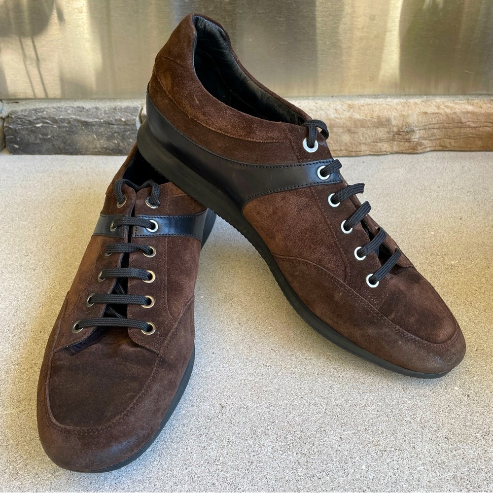 Luxurious Men’s Zegna shoes Brown suede with leather detail sz 12